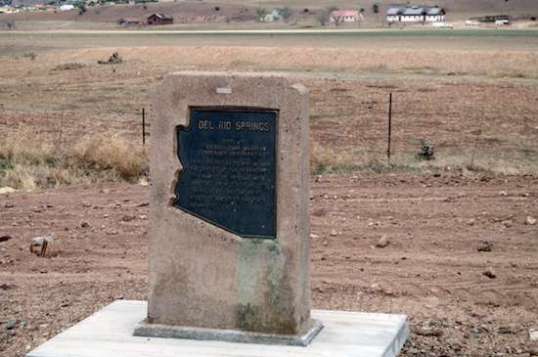 By the way, the historical marker reads: "Del Rio Springs Site of original Camp Whipple, established December 1863. From January 22 to May 18, 1864 the offices of the territorial government of Arizona were operated from tents and log cabins here, before being moved to Prescott, the first permanent capital."