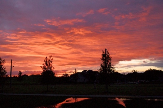 "...Red sky at dawn, quick, mow the lawn!" Is that how it goes?